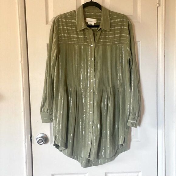 Anthropologie Dresses & Skirts - Anthropologie Green Metallic Shirtdress